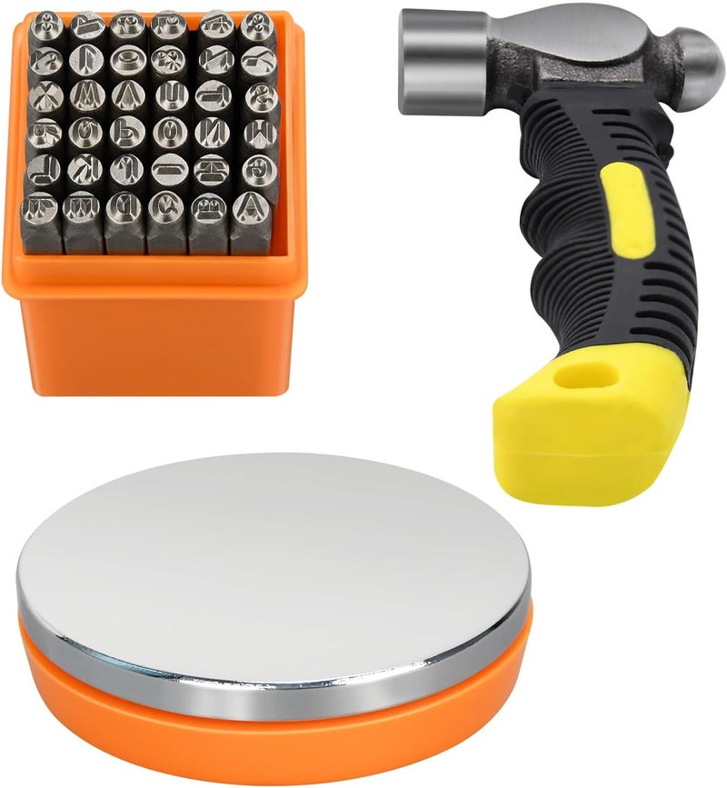 DkOvn Metal Stamping Kit, Jewelry Making Stamping Tools with 37pcs 3mm(1/8") Number and Letter Stamp Set, Steel Bench Block and Metal Stamping Hammer - Image 1